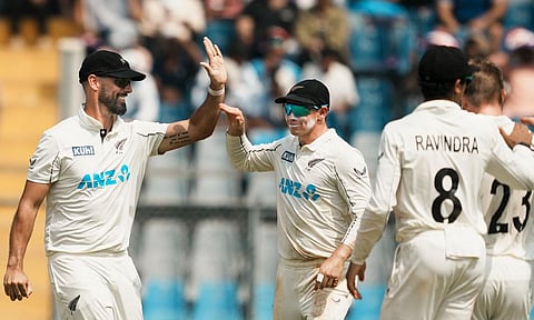 New Zealand players celebrating after a wicket (PTI)&nbsp;