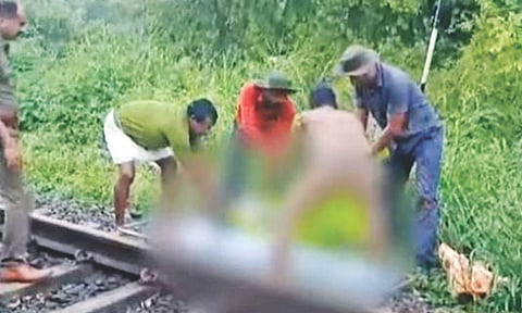 A TV grab of the accident spot; all four individuals were thrown off the track in the impact