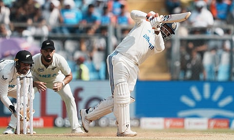 Rishabh Pant plays a shot during day three of third Test cricket match between India and New Zealand at Wankhede Stadium (PTI)&nbsp;