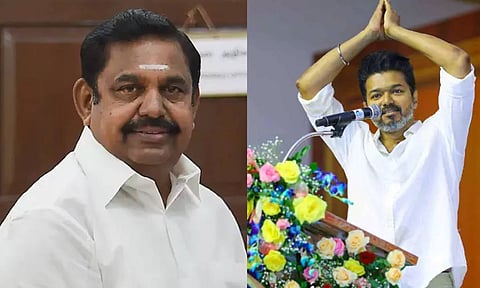 (L-R) AIADMK leader Edappadi K Palaniswami, TVK leader Vijay&nbsp;