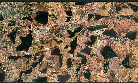 GIS image of the land where proposed Parandur airport is coming up (credit: Dayanand Krishnan)