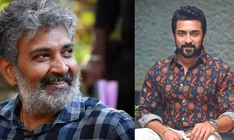 SS Rajamouli (L), Suriya (R)