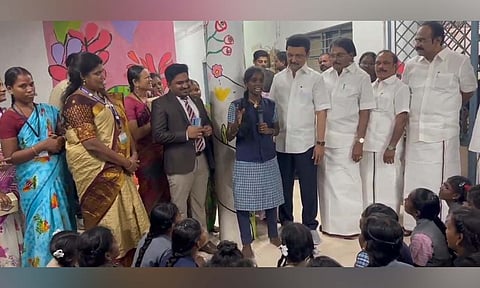 CM MK Stalin made a surprise visit at Sathya Ammaiyar Ninaivu Government Children’s Home at Soolakarai in Virudhunagar (X)&nbsp;