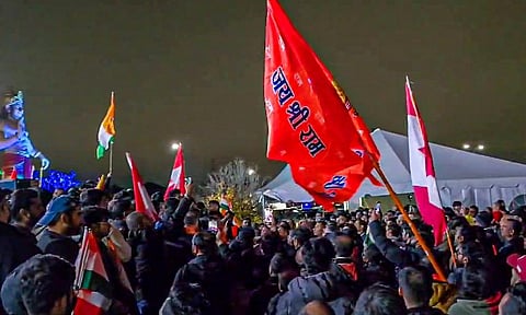 On November 3, a protest occurred at the Hindu Sabha Mandir in Brampton (PTI)&nbsp;