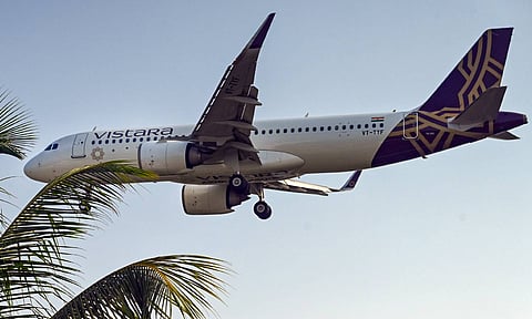 A Vistara aircraft prepares for landing at the Trivandrum International Airport (PTI)&nbsp;