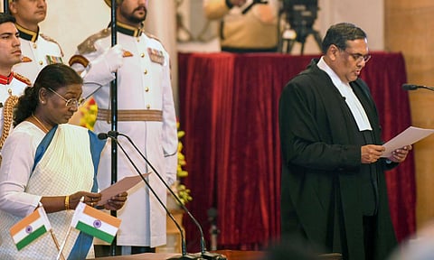 Justice Sanjiv Khanna after he was sworn-in as the 51st Chief Justice of India during a ceremony at the Rashtrapati Bhavan (PTI)&nbsp;