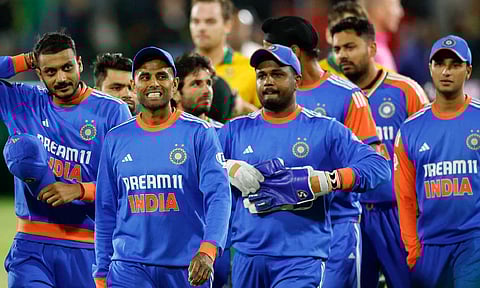 Indian team walking back to the dugout after the second T20 loss against SA (PTI)