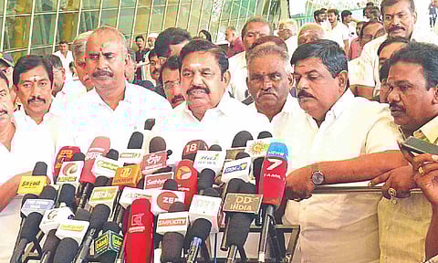 Edappadi K Palaniswami addressing the media in Coimbatore on Wednesday