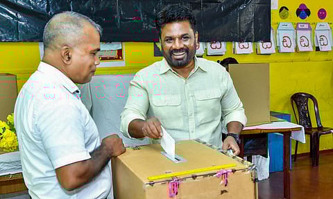 Sri Lanka's President Anura Kumara Dissanayake casting his vote for the country's parliamentary election (PTI)&nbsp;