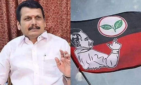Electricity Minister V Senthilbalaji; AIADMK flag