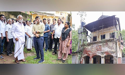 Minister Sekarbabu and officials inspecting the apartment site&nbsp;