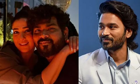 Nayanthara with Vignesh Shivan (L), Dhanush (R)