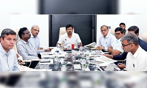 Deputy CM Udhayanidhi Stalin presiding over a review meet on Sports City on Saturday