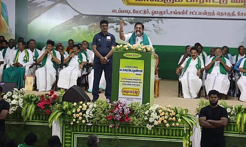 AIADMK general secretary Edappadi K Palaniswami addressing the farmers in Salem