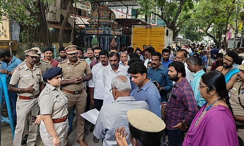 Arumbakkam's Janakiraman Colony local residents protested the demolition of a 40-year-old Vinayagar temple