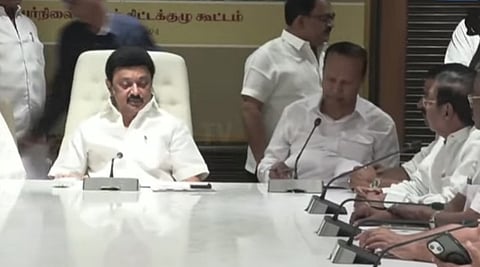 CM Stalin chairs high-level committee meeting at DMK head quarters Anna Arivalayam (Credits: Thanthi TV)