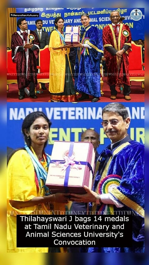 Thilahayswari J bags 14 medals at Tamil Nadu Veterinary and Animal Sciences University's Convocation