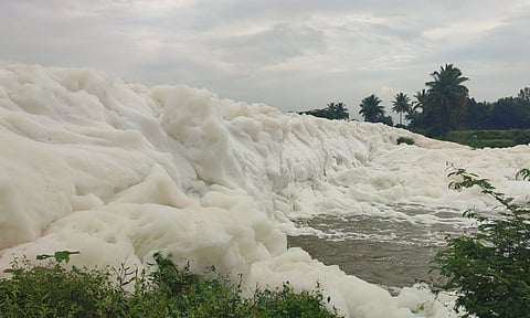 File photo of the frothing of the Thenpannar River, Krishnagiri district
