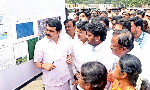 V Senthil Balaji inspecting the venue for hockey stadium