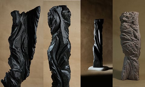 Sculptures of Jacob Jebaraj on display during the exhibition&nbsp;