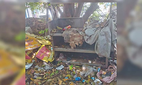 Garbage and construction debris dumped on Mylapore Bazaar Road Third Lane