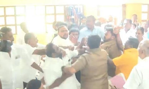 Verbal spats and exchanging blows during a AIADMK meeting in Tirunelveli on Friday.