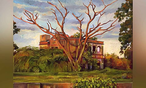 Rajasekar's art on Kondangi Lake in Cuddalore