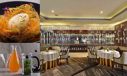 (L-R) Fennel Panacotta; Distilled Tomato Rasam; Shimmering lights inside Avartana (Photo credit: Manivasagan)