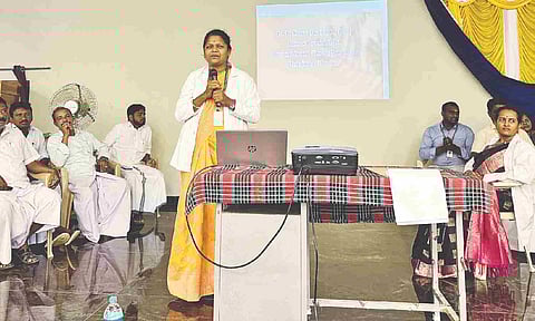 Counselling session for the students and teachers of the Mallipattinam school being held on Monday