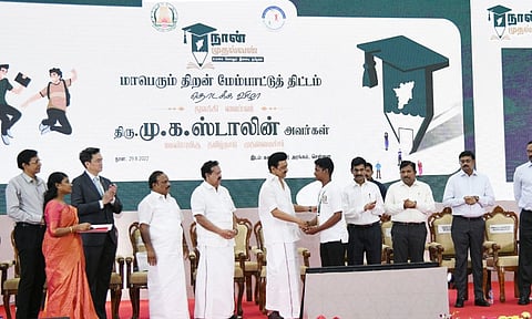 CM Stalin at one of the Naan Mudhalvan event&nbsp;