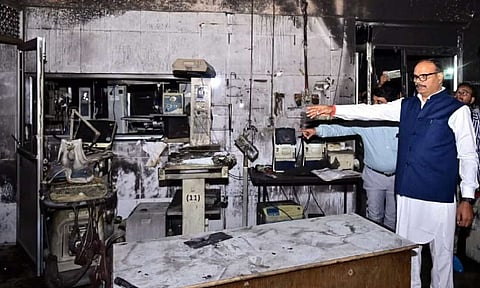 Uttar Pradesh Deputy Chief Minister Brajesh Pathak with other officials during an inspection

