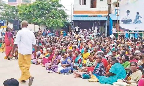 Villagers throng at A. Vallalapatti near Melur in protest against the tungsten mining project, on Thursday