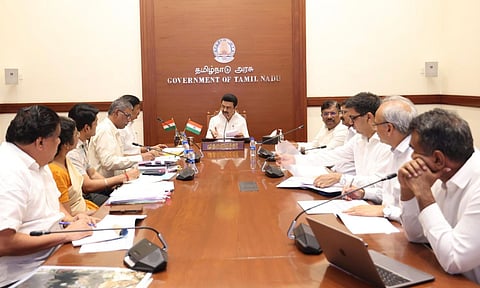 Chief Minister MK Stalin during the review meeting&nbsp;