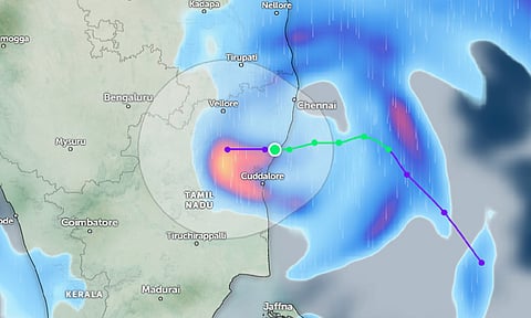 Cyclone Fengal at 8 pm (Zoom Earth app)&nbsp;