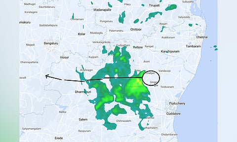Cyclonic storm Fengal, which has weakened into a depression, is now over Tiruvannamalai, said weather blogger Pradeep John (Photo: @praddy06/X)