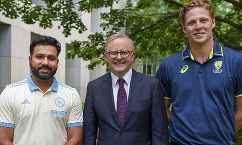 Australia Prime Minister Anthony Albanese with India captain Rohit Sharma and PM-XI’s captain