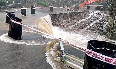 A road damaged due to incessant rains in Salem district