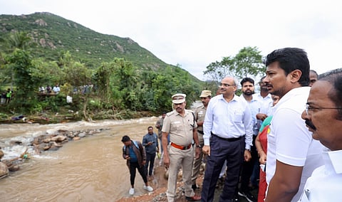 Deputy Chief Minister Udhayanidhi inspects restoration works at a causeway swept away in Dharmapuri