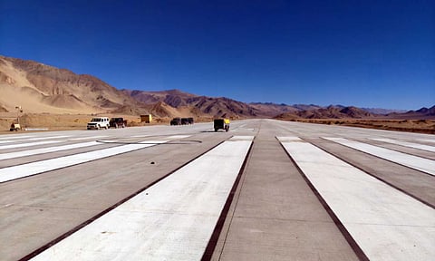 The runway of the Nyoma Air Force base in Ladakh (Photo credit: X)&nbsp;