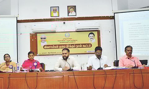 Nagapattinam Collector P Akash addressing the farmers grievances meeting, on Tuesday
