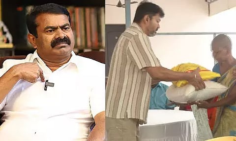 NTK coordinator Seeman; TVK president Vijay distributing flood relief at his Panaiyur office