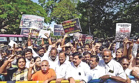 BJP state unit staged a statewide protest on Wednesday