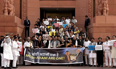 Opposition MPs on Thursday staged a demonstration in the Parliament premises (PTI)&nbsp;