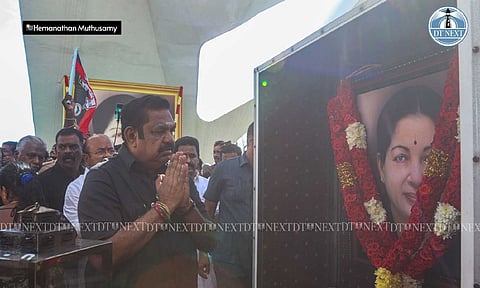 Edappadi K Palaniswami pays respects at the memorial of former TN CM J Jayalalithaa in Chennai's Marina Beach (Hemanathan M)