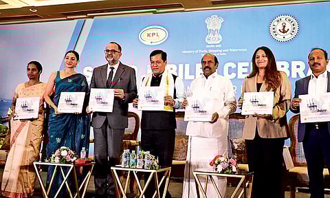 Sarbananda Sonowal, EV Velu and other officials at the silver jubilee celeberations of Kamarajar Port