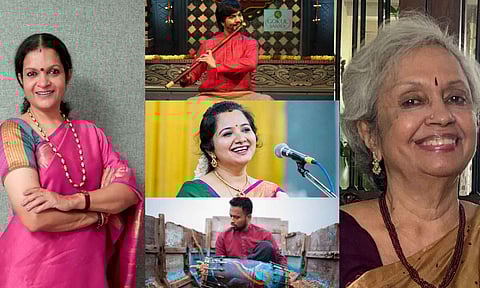 Janaki Sabesh (L), JA Jayant (M1), S Mahathi (M2),&nbsp; Praveen Sparsh (M3), Sabita Radhakrishna (R)