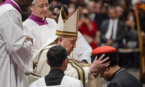 &nbsp;Indian priest George Jacob Koovakad being elevated as a Cardinal of the Holy Roman Catholic Church by Pope Francis (PTI)&nbsp;