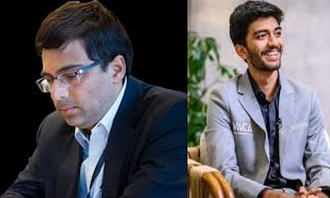 Viswanathan Anand (Left) and Gukesh Dommaraju (Right) (ANI)