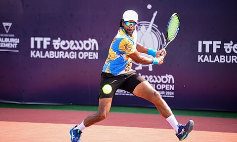 Senior tennis player Vishnu Vardhan during a recent tournament&nbsp;(PTI)
