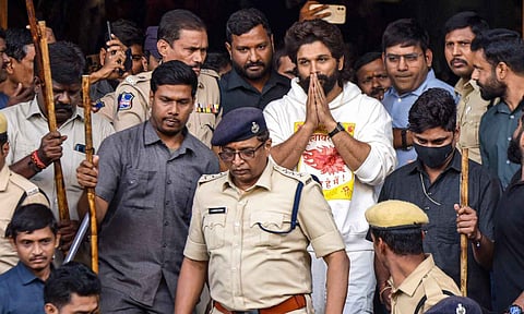 Allu Arjun leaves the state-run Gandhi Hospital after medical check up, in Hyderabad (PTI)